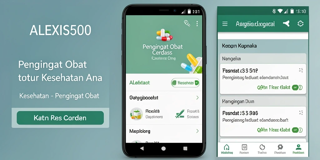 Antarmuka ALEXIS500 menampilkan pengingat obat dengan jelas dan menarik.