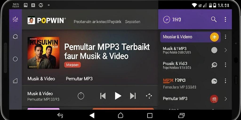Antarmuka POPWIN yang sederhana dan fungsional untuk Pemutar MP3.