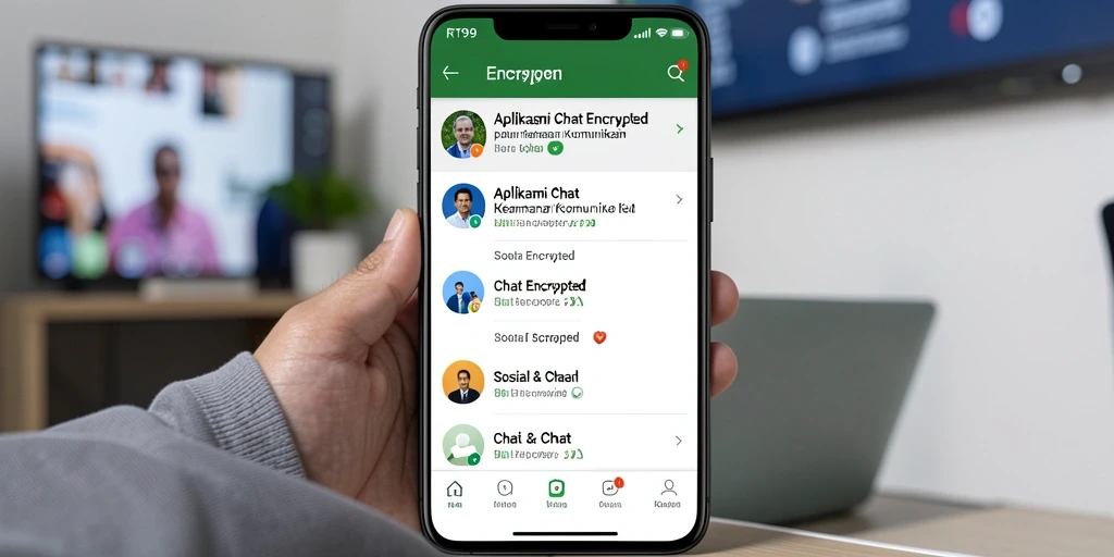 Tampilan aplikasi RT99 dengan fitur Chat Encrypted yang intuitif.